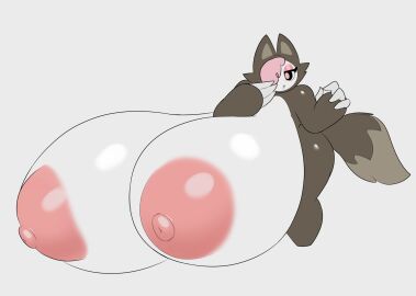 1girls adorable big_breasts big_nipples breast_focus breasts breasts_bigger_than_head breasts_bigger_than_torso breasts_out chikn_nuggit clothed clothing cofi_(chikn_nuggit) cosplaying costume cute cute_face eye_shadow eyeliner eyeshadow female female_focus female_only furry grey_background hair_covering_eye huge_breasts hyper_breasts mascara massive_breasts nipples pink_eye_shadow pink_eyeshadow pink_hair sheep sheep_girl sheep_humanoid simple_background smug smug_face solo solo_female standing tha_randomu white_body wolf_costume youtube