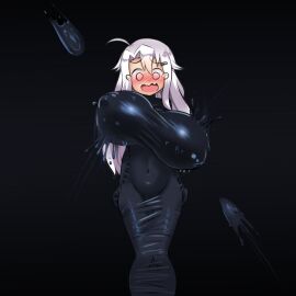 1girls big_breasts black_latex breast_expansion breast_growth breast_growth_(enlargement) breasts breasts_bigger_than_head expansion female latex latex_clothing light-skinned_female light_skin liquid_latex mo_dame_kuuki small_ass tagme thin_waist white_hair wide_hips