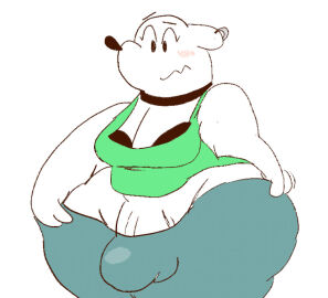 anthro bear blush bulge disksystems evelyn_(sff) genitals male mammal penis polar_bear simple_background super_fuck_friends tagme thick_thighs trans_(lore) trans_woman_(lore) ursine white_background white_body