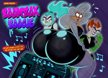 3girls ass big_ass big_breasts biting_lip body_control boombox boots bouncing_ass breasts bubble_ass bubble_butt clothing danny_phantom dawna_phantom ear_piercing earrings elbow_gloves ember_mclain fat_ass female female_only flaming_hair ghost ghost_girl gloves gold_boombox_(prevence) green_eyes huge_ass large_ass looking_at_ass nickelodeon nicktoons orange_hair original_character penelope_spectra piercing png samperez smile text thick_ass thick_thighs thigh_boots twerk_hypnosis twerking watching white_boots white_hair wide_hips