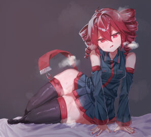 1girls 2d 2d_(artwork) ahoge alternate_version_available bed belt big_thighs bottom_heavy breasts clothed clothed_female clothing detached_sleeves female female_only fully_clothed hips_wider_than_shoulders huge_thighs ineffective_skirt kasane_teto large_thighs latex latex_thighhighs laying_down laying_on_side looking_at_viewer massive_hips massive_thighs microskirt miniskirt nail_polish open_mouth painted_nails red_eyes red_hair red_nails seductive seductive_look shiny_clothes simple_background skindentation skirt slim_waist small_breasts solo solo_female steam steaming_body sweat sweating tail thick_thighs thigh_squish thighhighs thighs thighs_bigger_than_head thighs_bigger_than_torso twin_drills utau voluptuous voluptuous_female wide_hips yuiyui_kontoho