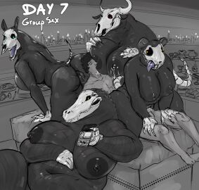 1boy ass bbw big_ass big_breasts breasts chubby chubby_anthro chubby_female cult cultist doctordj female group_sex huge_ass huge_breasts human_on_anthro larger_female male overweight overweight_female size_difference smaller_male voluptuous voluptuous_female