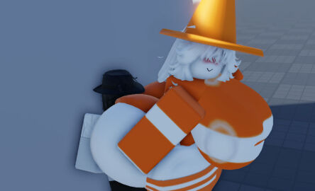 1girls 3d ass baseplate big_ass big_butt bigger_dom bigger_female blush breasts butt_crush buttcrush cone_hat deviantart female giantess image large_breasts large_female mini_giantess partially_clothed pinned_to_wall roblox robloxian simple_background simple_shading tagme traffic_cone zzheb