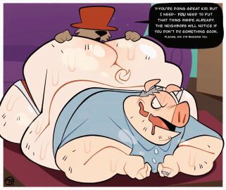 anal animated anthro ass belly bodily_fluids canid canine clothed clothing domestic_pig furniture grey_hair hair hat headgear headwear male mammal mature_male morbidly_obese musk musk_clouds oral overweight overweight_anthro overweight_male partially_clothed pig rimming ring sex snorting sofa speech_bubble suid suina superchub sus_(pig) sweat sweaty_ass sweaty_butt trashtoonz underwear underwear_down