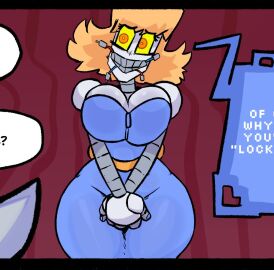 1girls big_breasts blue_dress breasts brutal_(remiman) brutal_clark_(remiman) dress female orange_eyes orange_hair robot robot_girl robot_humanoid thick_thighs wide_hips wife wife_pomra_(brutal)