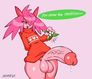 2017 alternate_color balls bedroom_eyes big_balls big_penis bodily_fluids bottomless christmas christmas_clothing christmas_sweater christmas_topwear clothed clothing dialogue digital_drawing_(artwork) digital_media_(artwork) english_text erection femboy fraw_(noriega) generation_3_pokemon genital_fluids genitals glans hair hair_over_eye heart_print holding_mistletoe holidays huge_cock humanoid hung_femboy hung_trap kirlia leaking_precum male male_kirlia mistletoe narrowed_eyes nintendo noriega open_mouth open_smile oral_invitation penis pink_background pink_body pink_hair pink_skin plant pokemon pokemon_(species) portrait precum red_eyes seductive signature simple_background smile solo speech_bubble sweater text thick_thighs three-quarter_portrait topwear turtleneck twintails vein veiny_penis wide_hips