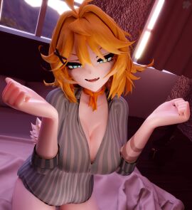 3d breasts dokibird female huge_breasts pippersad smug squeezing_breasts virtual_youtuber