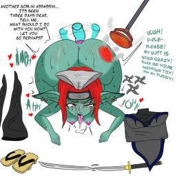 ahe_gao ahegao ahegao_face ass assassin begging blush branded branding branding_iron branding_mark crying crying_with_eyes_open earrings english_text female femsub goblin goblin_female gobtober gobtober_2024 moaning moaning_in_pleasure ryu34 shortstack slave text tongue tongue_out trembling wide_hips