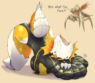 arzyparzy big_ass big_breasts breasts downward_dog female furry helldivers hunter-chan_(arzyparzy) sfw suggestive_pose terminid tongue_out wide_hips