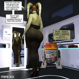 1girls 3d alien ass astromech_droid big_ass bubble_ass bubble_butt chopper_(star_wars) dialogue droid_(star_wars) female green_skin hera_syndulla huge_ass mesh prime3dx star_wars text twi'lek