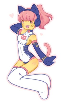 animal_ears animal_tail arm_gloves bangs bare_shoulders bell bell_collar boots breasts cat_ear_headphones cat_ears cat_girl catgirl choker dirty_platypi elbow_gloves eyebrows eyelashes facial_markings female gloves headphones heart lego leotard lips lipstick ninja ninja_girl ninjago ninjago:_dragons_rising oerba_yun_fang pink_hair pink_lipstick ponytail shoulders sideboob sora_(ninjago) tail thigh_boots thigh_high_boots thigh_highs thighhigh_boots thighhighs thighs whisker_markings white_boots yellow_skin