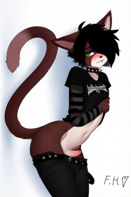 1boy bite_lip black_hair emo emo_fashion femboy furry_male male penis shy
