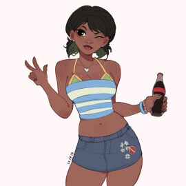 andrea_(kamii_momoru) brown_skin female kamii_momoru not_porn original original_character tongue tongue_out winking_eye