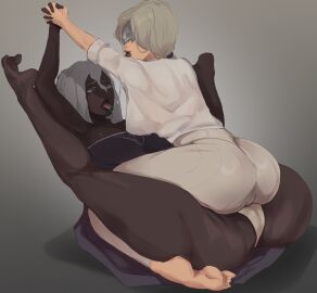 2girls dark-skinned_female dark_skin duchess_(nightreign) elden_ring elden_ring_nightreign female female_only fromsoftware interracial light-skinned_female light_skin midnight_teeth recluse_(nightreign) tagme thick yuri