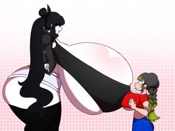 2girls blush breasts embarrassed female giantess hyper_breasts nunya nunya23456 shocked size_difference tall