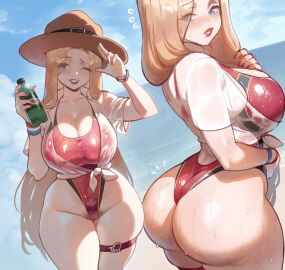 1girls 2025 ass ass_focus big_ass big_breasts blonde blonde_female blonde_hair blue_eyes breasts calgary_callie canada canada_day canadian canadian_flag canadian_flag_bikini dialogue female female_focus female_only hat hi_res high_resolution highres holding_drink huge_ass huge_breasts large_ass large_breasts light-skinned_female light_skin lipstick nail_polish national_personification oc original original_character pubic_hair pubic_hair_peek red_lipstick red_nails sole_female solo solo_focus stetson stetson_hat summer sweat sweating textless textless_version thiccwithaq
