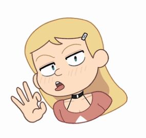 1girls aged_up animated blowjob_gesture blush cleavage clothing female female_focus female_only gif hand_gesture heart hilda_(series) kelly_(hilda) marra meatpie netflix teenager tongue tongue_out