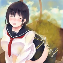 ass ass_in_face big_fart black_hair boobs boy breasts butt butt_in_face closed_eyes fart fart_cloud fart_fetish farting farting_in_face girl hi_res large_breasts male/female open_mouth oppai original original_character panties rikia_f school_uniform schoolgirl short_hair smell stinky_fart striped_panties