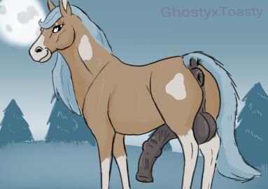 animal_genitalia animal_penis anus ass balls equid equine equine_genitalia equine_penis feral genitals ghostyxtoasty horse male mammal moon night penis plant solo tail tree