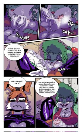 abs anthro b'shara_bunny big_breasts bodily_fluids border breasts buckteeth cleavage clothed clothing comic eyelashes eyewear fellatio female fur genitals glasses green_body green_fur green_hair hair half-closed_eyes hi_res lagomorph leporid male mammal mature_female narrowed_eyes oral penile penis pink_nose rabbit renita_reed rodney_rabbit saliva saliva_string sex spanish_text teeth text the_looney_tunes_show tiny_toon_adventures tiny_toons_looniversity translated vein veiny_penis warner_brothers white_border