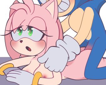 1boy 1girls ambiguous_penetration amy_rose anthro_on_anthro areolae ass blue_fur boy_on_top breasts completely_nude_female dani_nsfw female green_eyes male nipples nude_female on_stomach penis pink_fur pleasured_face pussy sex smiling_at_partner sonic_(series) sonic_the_hedgehog sonic_the_hedgehog_(series) vaginal_penetration vaginal_sex
