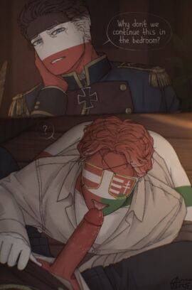 arismeaster austria-hungary_(countryhumans) cock countryhumans eyepatch gay german_empire_(countryhumans) iron_cross licking_penis male military_uniform penis yaoi
