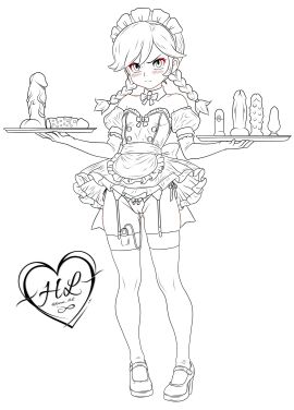 angry annie_(skullgirls) blush dildo female human looking_at_viewer maid nomus_hl pussy skullgirls vibrator vibrator_in_pussy vibrator_under_clothes video_games wip