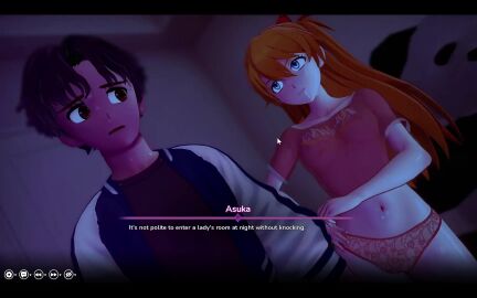 1boy 1girls anal anal_sex asuka_langley_sohryu black_hair blonde_hair blue_eyes breasts clothed_female clothed_male cum cum_in_ass cum_inside daddy_kink dialogue_box dirty_talk drooling english_subtitles erect_penis fingering fingering_self fingering_while_penetrating game gameplay_mechanics hand_on_penis heart-shaped_pupils my_hentai_fantasy naughty_capy neon_genesis_evangelion night panties red_hair red_hair_female removing_clothing reverse_cowgirl_position sleepwear squirting subtitled sweaty_body tagme teasing twintails video