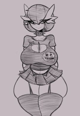 1girls collar collarbone darkkun female gardevoir goth goth_girl gothic humanoid meme pokemon pokemon_(species) sketch spiked_collar thicc_thighs