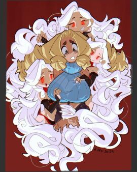 4girls big_breasts bikini_under_clothes blonde_hair blue_eyes breasts cute cute_face female fully_clothed kap_o maria_(kap_o) misty_(kap_o) oc original original_character seductive seductive_look tagme white_hair