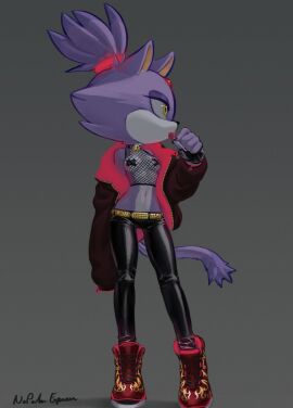 artist_signature bare_shoulders bell_collar black_nails blaze_the_cat cat_ears cat_tail female fingerless_gloves fishnet_topwear forehead_jewel furry futa_on_female jacket lollipop multicolored_fur napalm_express navel nipple_pasties nipple_tape oversized_clothes ponytail purple_fur revealing_clothes scantily_clad skin_tight small_breasts solo sonic_(series) sonic_the_hedgehog_(series) source_request tagme tape_pasties taped_nipples white_fur x_pasties