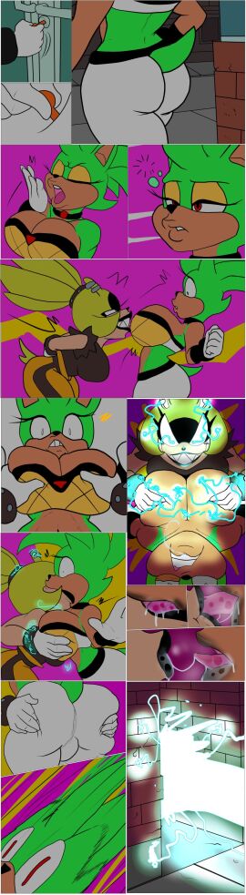 ass ass_grab big_breasts black_lipstick breasts female kiss_mark kissing lipstick mint_the_hedgehog nekomajinsama oc original original_character sega sonic_(series) sonic_oc source_request surge_the_tenrec year_request