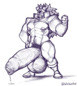 1boy balls boner erection foreskin helmet human hyper hyper_balls hyper_genitalia hyper_penis loose_foreskin male male_focus male_only monochrome pantsless penis solo solo_focus uncircumcised unretracted_foreskin winlewdles