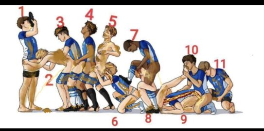 anal ass_on_face facesitting foot_fetish football football_player football_uniform gay group humiliation inside_view lineup male male_only masturbation naked oral partially_clothed piss pissing scat shit shitting teamwork