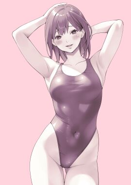 1girls absurd_res absurdres arm_above_head arm_up armpit armpit_crease armpit_peek armpits arms_up bare_armpits bare_arms bare_hands bare_hips bare_legs bare_shoulders bare_skin bare_thighs belly belly_button bikini blush breasts collarbone curvy curvy_body curvy_female curvy_figure curvy_hips dot_nose elbows exposed exposed_armpits exposed_arms exposed_legs exposed_shoulders exposed_thighs female female_focus female_only fingers groin hairless_armpits hand_above_head hand_behind_head hand_up hands_up head_tilt high_resolution highres hourglass_figure lean_figure legs legs_together light-skined_female light-skinned_female light_skin lips long_hair looking_at_viewer macosee medium_breasts monochrome narrow_waist navel one-piece_swimsuit original original_art original_artwork original_character pink_background posing pussy seductive_armpits seductive_body seductive_cleavage seductive_hips seductive_thighs shaved_armpits shoulders simple_background slender_body slender_waist slim_female slim_waist smooth_armpits solo standing swimsuit swimwear thick_thighs thigh_gap thighs thin_waist tilted_head upper_body v-line white-skinned_female white_background white_skin wide_hips