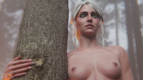 3d breasts ciri female green_eyes light-skinned_female light_skin nipples outdoors scar solo the_witcher_(series) the_witcher_3:_wild_hunt white_hair witcherres