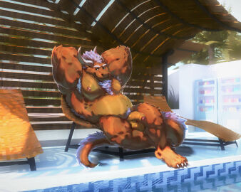 5:4 anthro balls closed_smile dragon dust_yang fur furred_dragon furred_scalie genitals green_eyes half-erect hands_behind_head humanoid_genitalia humanoid_penis male male_anthro mouth_closed muscular muscular_anthro muscular_male mythological_creature mythological_scalie mythology nipples nude orange_body orange_fur outside overweight overweight_anthro overweight_male penis pink_nipples reclining scalie smile solo yellow_balls yellow_body yellow_fur yellow_penis