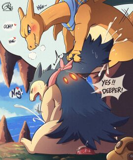 5:6 absurd_res anal anal_masturbation anal_sex anus artist_logo ass ass_grab bag belly big_belly black_outline blush bodily_fluids breath butt_grab charizard closed_eyes countershading cum cum_in_ass cum_inside cumshot detailed_background dialogue digital_drawing_(artwork) digital_media_(artwork) dildo dildo_in_ass dildo_insertion dildo_sitting doggy_style dragon ejaculation english_text erection excessive_cum excessive_genital_fluids fangs fantasizing feral feral_on_feral fire fluffy from_behind_position generation_1_pokemon generation_2_pokemon genital_fluids genitals hand_on_ass hand_on_butt heart hi_res leaking_cum logo looking_at_another looking_down looking_pleasured male male_penetrating mammal masturbation moan motion_lines multicolored_body mustelid mythological_creature mythological_scalie mythology nintendo object_in_ass onomatopoeia orgasm outline penetration penis pokemon pokemon_(species) pokemon_mystery_dungeon precum risenpaw saliva scalie sea sex sex_toy sex_toy_in_ass sex_toy_insertion slightly_chubby snout sound_effects speech_bubble sweat teeth text tongue tremble_spikes typhlosion water