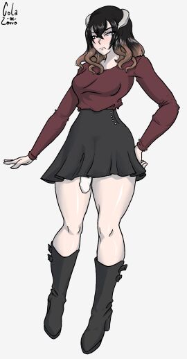 1futa black_hair bloodstained:_ritual_of_the_night bottomless breasts brown_hair clothed clothing cock_sleeve cock_sleeve_(clothes) cola_de_zorro coladezorro commission commissioner_upload female futa_only futanari horned_female human intersex light-skinned_futa light_skin long_hair looking_at_viewer miriam_(bloodstained) mostly_clothed penis penis_exposed penis_poking_out skirt solo standing two-tone_hair