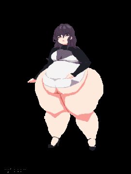 animated ass_expansion belly_expansion breast_expansion indulgences pixel_art sophia_(indulgences) tight_clothing