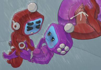 and-kensaku anthro bodily_fluids clitoral clitoris cum cum_in_pussy cum_inside duo female flat_chested from_front_position genital_fluids genitals grayerpalm hot_blooded_hit kyono_shirabe lying machine male male/female missionary_position nintendo nipples on_back penis purple_body pussy red_body robot romantic romantic_couple sex shower shower_sex