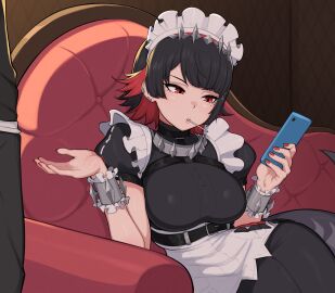 afrobull ellen_joe female hoyoverse maid maid_outfit maid_uniform pointy_chin shark_girl shark_tail tagme zenless_zone_zero