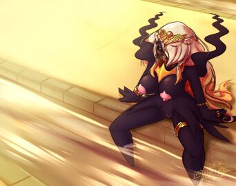 2018 3_fingers accessory anthro arabian areola artist_name breasts darkrai digital_media_(artwork) english_text eyelashes featureless_feet feet female fingers generation_4_pokemon genitals hair hair_over_eye latiar legendary_pokemon lips long_hair male nintendo nipples number one_eye_obstructed open_mouth penis pink_areola pink_nipples pokemon pokemon_(species) pokemorph pussy ring_(jewelry) shadow_creature sitting solo spread_legs spreading teeth text tongue viradera_(latiar) water