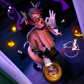 asking_for_it asking_for_sex callisto_(fortnite) candle candles candy cow_ears cow_girl cow_horns cow_tail door door_open doorframe female fortnite green_eyes halloween halloween_costume handjob jack-o'-lantern lingerie looking_at_viewer looking_over_eyewear pink_hair pumpkin sorrenpalace street tattoo tattoos tinted_eyewear