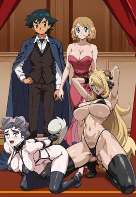 1girls 2d 3girls aged_up ahegao_face anal_plug animal_ear_hairband animal_ears arm_sleeves arms_behind_back ash_ketchum bdsm_outfit bi_domination big_breasts bikini bikini_top bondage breasts buttplug buttplug_tail cleavage collar cosplay couple curvaceous curvy curvy_figure cynthia_(pokemon) diantha_(pokemon) dog_ears female femdom fit fit_female foursome harem kneeling large_breasts lezdom lingerie male maledom midriff milf older orange_hair petplay pokemon pokemon_(anime) pokemon_champion pokemon_dppt pokemon_xy rockruff rockruff_(cosplay) satoshi_(pokemon) serena_(pokemon) sex_slave tail tail_plug teddiursa teddiursa_(cosplay) thick_thighs thighhighs thighs thong toned underwear yxyyxy