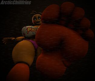 1girls 3d 3d_(artwork) arcticchilifries bib big_breasts big_feet breasts feet female five_nights_at_freddy's five_nights_at_freddy's_2 fnaf foot_fetish foot_focus furry giantess scottgames stepped_on toy_chica_(fnaf) toy_chica_(love_taste)