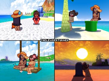 2d 2girls 3d beach black_hair blue_eyes blush breasts brown_hair chibi comic cute deviantart_link duffle_bag embarrassed embarrassed_nude_female enf feet_in_water female female_only flower flower_in_hair full_body_blush head_on_shoulder hiding hiding_breasts hiding_pussy island isle_delfino long_hair luggage mario_(series) multiple_females multiple_girls naked necklace newd_friend nintendo no_sex nude nudism nudist nudity ocean orange_eyes palm_tree pixel_art ponytail ponytail_gorl public public_nudity pussy sand shadow shadows sitting sunhat sunset super_mario_sunshine swing thelewderturner tree water watermark watermelon wholesome worried yuri