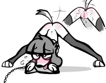 anthro ass ass_focus ass_up blush bodily_fluids butt_focus canid canine canis chains clothing collar dog_ears dog_tail domestic_dog excited female fifi_(somemf) footwear fur genital_fluids genitals hair la_tiapat legs_up looking_at_viewer mammal paws penetration poodle pussy short_hair simple_background slim slim_female socks solo tail tongue vaginal_fluids white_background white_body white_fur wide_hips