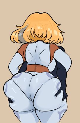 1boy 1girls 2024 5_fingers ass ass_dough backboob big_ass big_breasts blonde_hair breasts dark-skinned_female dark_skin female gilf goddess grandmother grandmother_(lore) hands_on_ass lemonadepikachu male original original_character rosetta_(lemonadepikachu) tagme