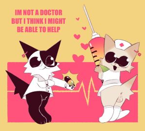 1boy 1girls 2d balls big_eyes car_(garn47) carr_(garn47) doctor english_text feline female garn47 jack_stauber jack_stauber_mentioned labbit labbit1337 lyrics male nurse pill pussy round_balls song_lyrics syringe testicles text